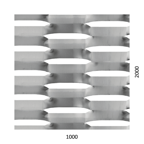Tahokov AL, šestihranné oko, neválcované: 225x52 mm, můstek: 24 mm (1000x2000x2 mm), orientace oka: rozměr oka 225 mm je rovnoběžný s rozměrem tabule 1000 mm
